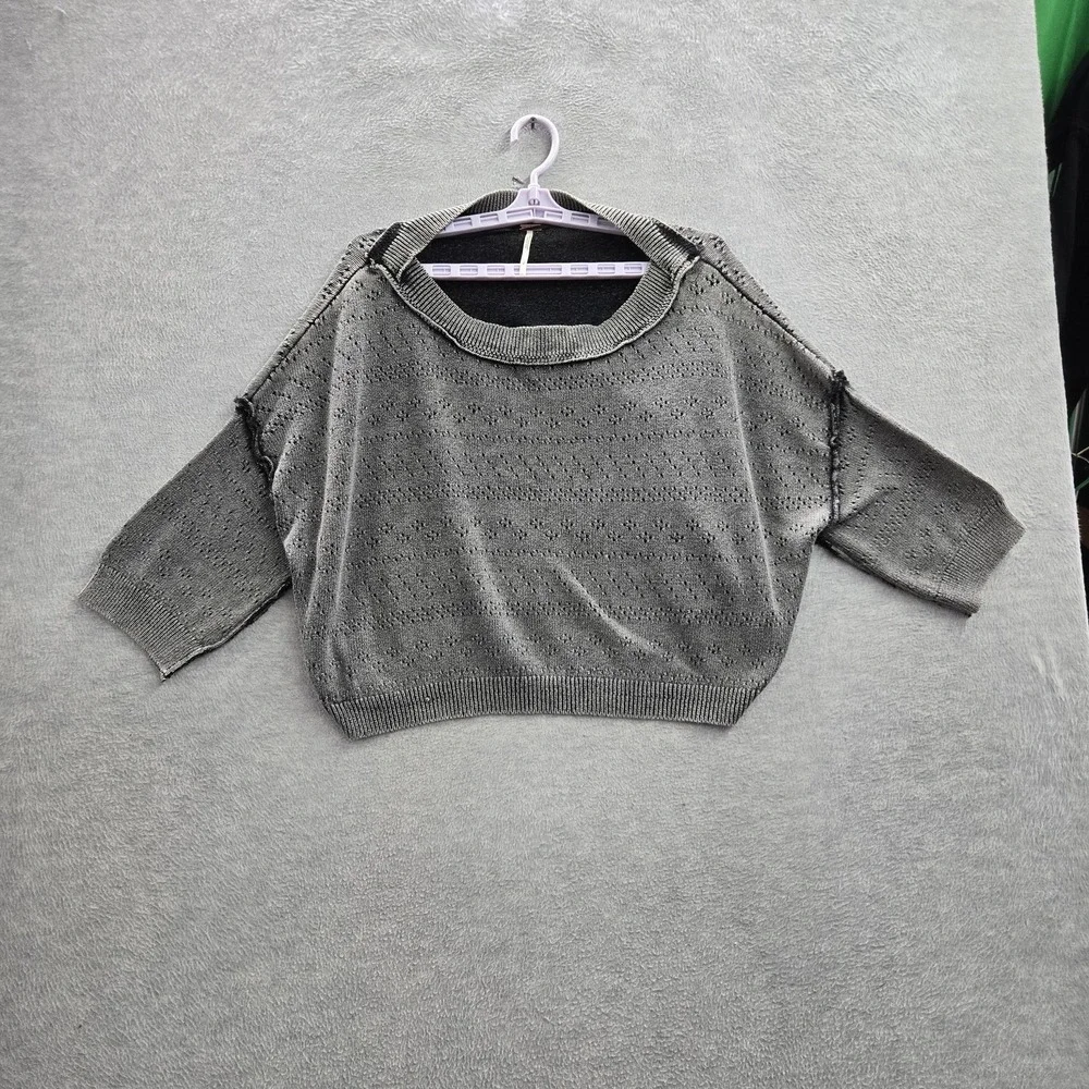 Free People Women Sweater S Gray Sandcastle Crop Lightweight
